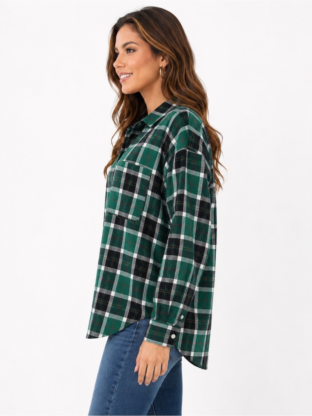 Women’s Green Plaid Boyfriend Flannel Button-Down Shirt – Size Small - Picture 2 of 14